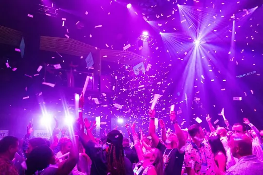 Confetti drop over the crowd